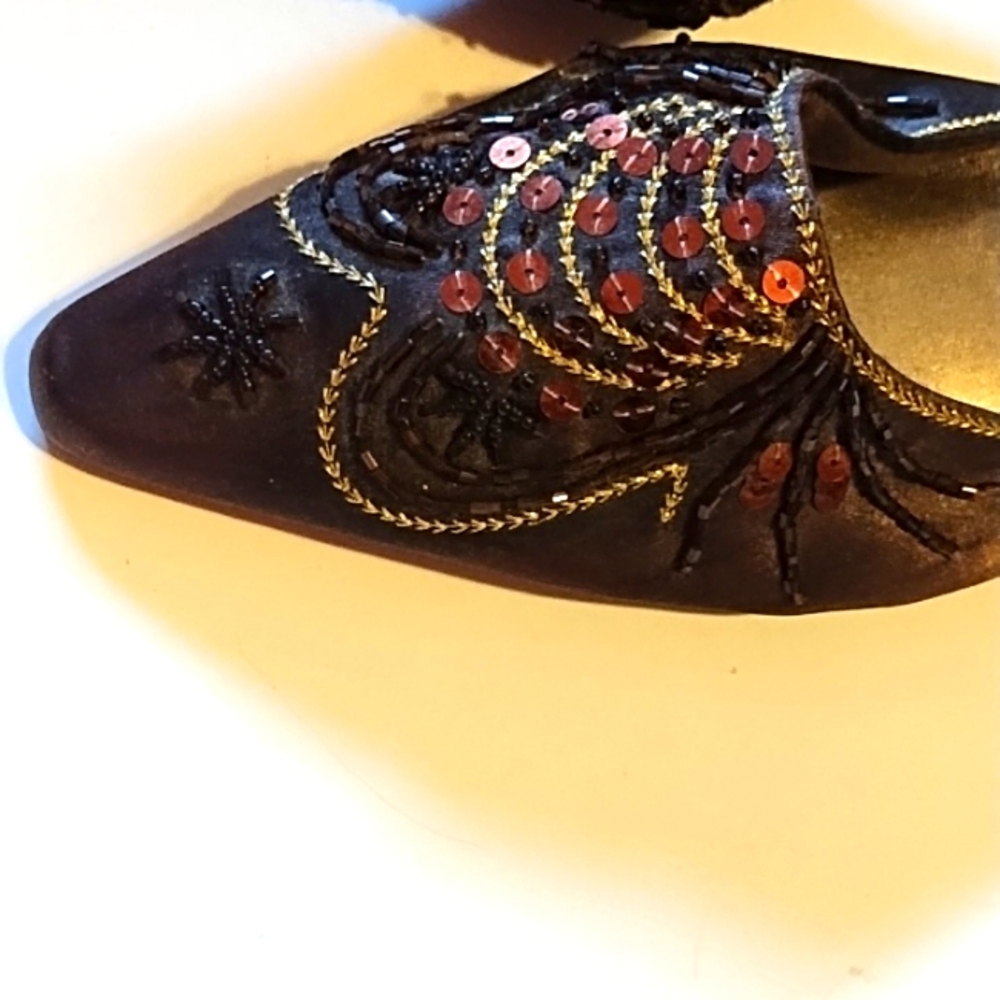 White Stag Brown Satin Beaded Shoes - Picture 8 of 12